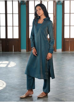  قصة Women's Aegean Blue Dusk Ensemble Kurta Set  - Image 3