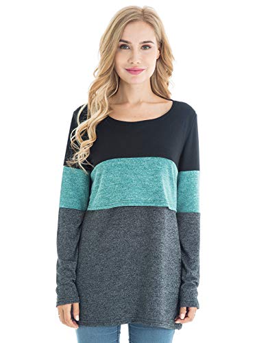 Bearsland Women's 3 Packs Maternity Clothes Long Sleeves Breastfeeding Shirts Nursing Top,Blue+grnpink+blkgrngry,M - Image 2