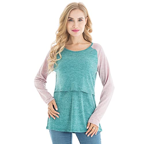 Bearsland Women's 3 Packs Maternity Clothes Long Sleeves Breastfeeding Shirts Nursing Top,Blue+grnpink+blkgrngry,M - Image 3