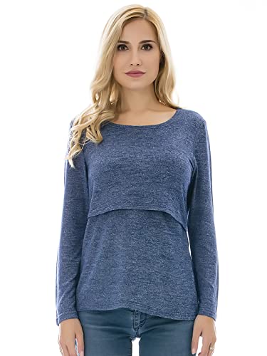 Bearsland Women's 3 Packs Maternity Clothes Long Sleeves Breastfeeding Shirts Nursing Top,Blue+grnpink+blkgrngry,M - Image 5