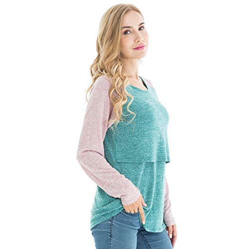 Bearsland Women's 3 Packs Maternity Clothes Long Sleeves Breastfeeding Shirts Nursing Top,Blue+grnpink+blkgrngry,M - Image 4