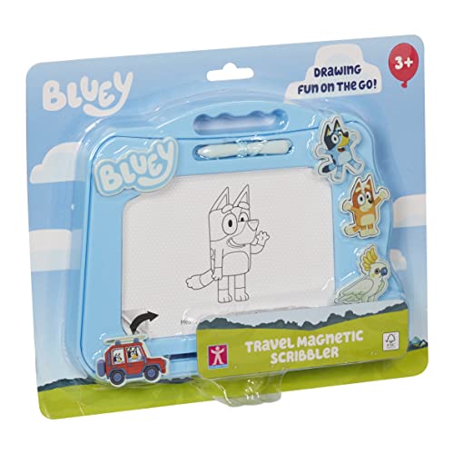 Character Options Bluey Travel Magnetic Scribbler pad with Pen and 3 Stamps, Draw and Erase with no Mess, Blue - Image 1