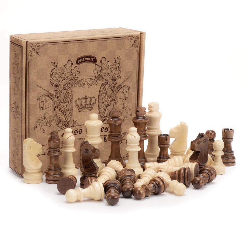 AMEROUS Wooden Chess Pieces Only Staunton Style Wood Chessmen with 315 King Storage Bag Gift Packed Box Tournament Chess Game Pawns for Replacement of Missing Pieces - Image 4