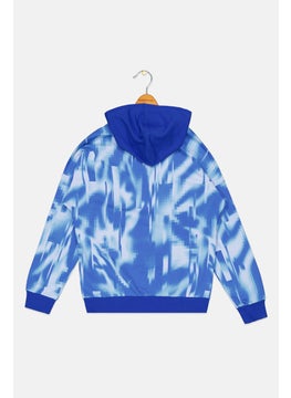 Adidas Kids Boy Hooded Graphic Print Long Sleeves Outdoor Sweatshirt, Blue  - Image 2