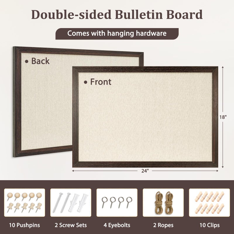 DOLLAR BOSS Bulletin Board with Linen 24'' x 18'' Wood Framed Cork Boards for Walls, Photo Display Pin Board, Decorative Corkboard for Office Home School Dorm Decor with 10 Pushpins, Dark Walnut - Image 5