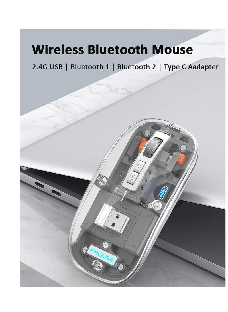 Terabyte Crystal Transparent Magnetic Wireless Mouse  Wireless Bluetooth Mouse, Tri-Mode (BT1+BT2+2.4G) USB C Rechargeable Computer Mouse, Full Transparent Portable Silent Mouse with USB Receiver for Laptop (Grey) - Image 1
