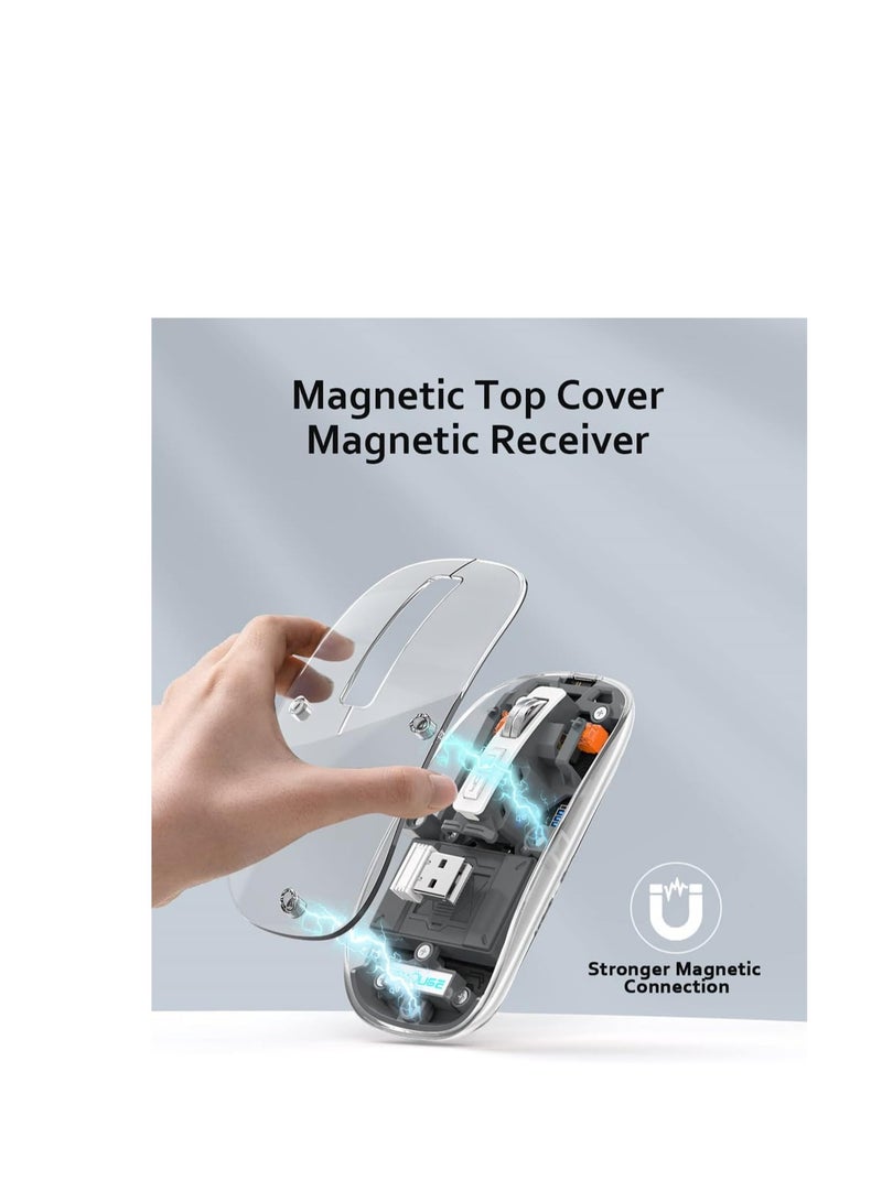 Terabyte Crystal Transparent Magnetic Wireless Mouse  Wireless Bluetooth Mouse, Tri-Mode (BT1+BT2+2.4G) USB C Rechargeable Computer Mouse, Full Transparent Portable Silent Mouse with USB Receiver for Laptop (Grey) - Image 5