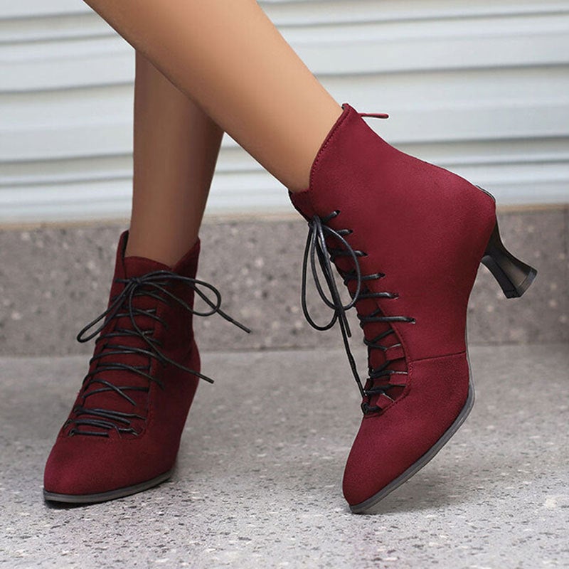 Dropshopping Suede Lace-Up Mid Heel Women'S Boots Plus Size Short Martin Boots 34-43 Plus Size - Image 2