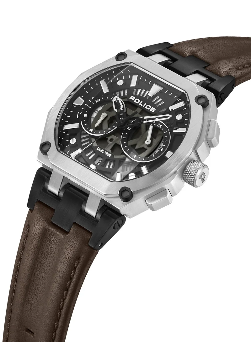 POLICE Shield Black Dial Brown Leather Strap Chronograph Watch for Men 45mm