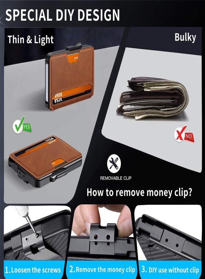 SEMORID Wallet for Men, Mens Wallet Minimalist Slim Wallet, RFID Blocking Smart Pop Up Wallet with Money Clip & ID Window, Metal Compact Wallet, Aluminum Credit Card Holder Wallet, Brown - Image 5