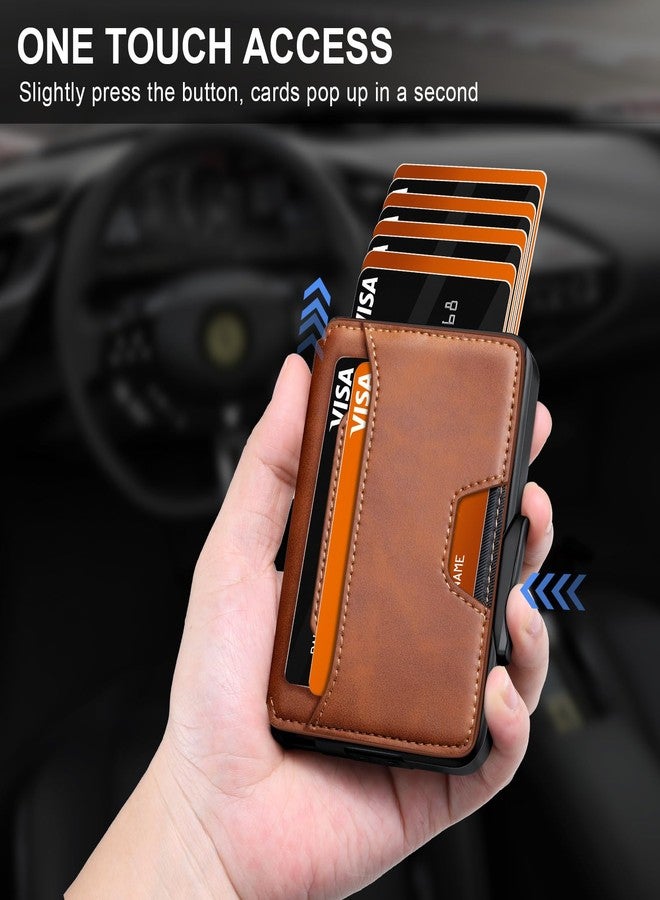SEMORID Wallet for Men, Mens Wallet Minimalist Slim Wallet, RFID Blocking Smart Pop Up Wallet with Money Clip & ID Window, Metal Compact Wallet, Aluminum Credit Card Holder Wallet, Brown - Image 2