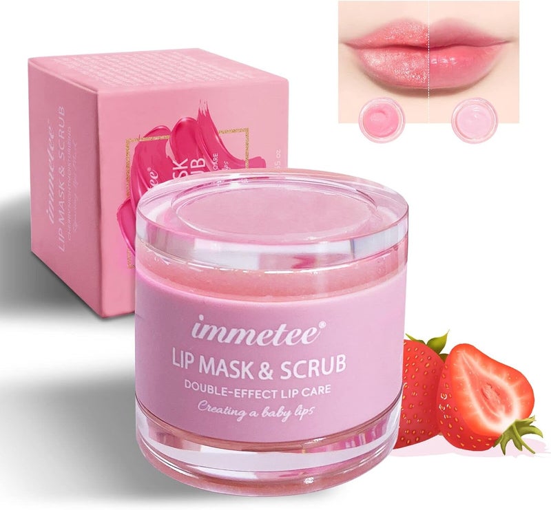 Immetee Lip Scrubs Exfoliator & Moisturizer, Lip Mask 2 in 1 Double Effectively Repairs Dry Cracked Lips, Lip Scrubs Exfoliator Dead Skin Moisturizer, Lip Mask Overnight (0.35Oz+Brush) - Image 1