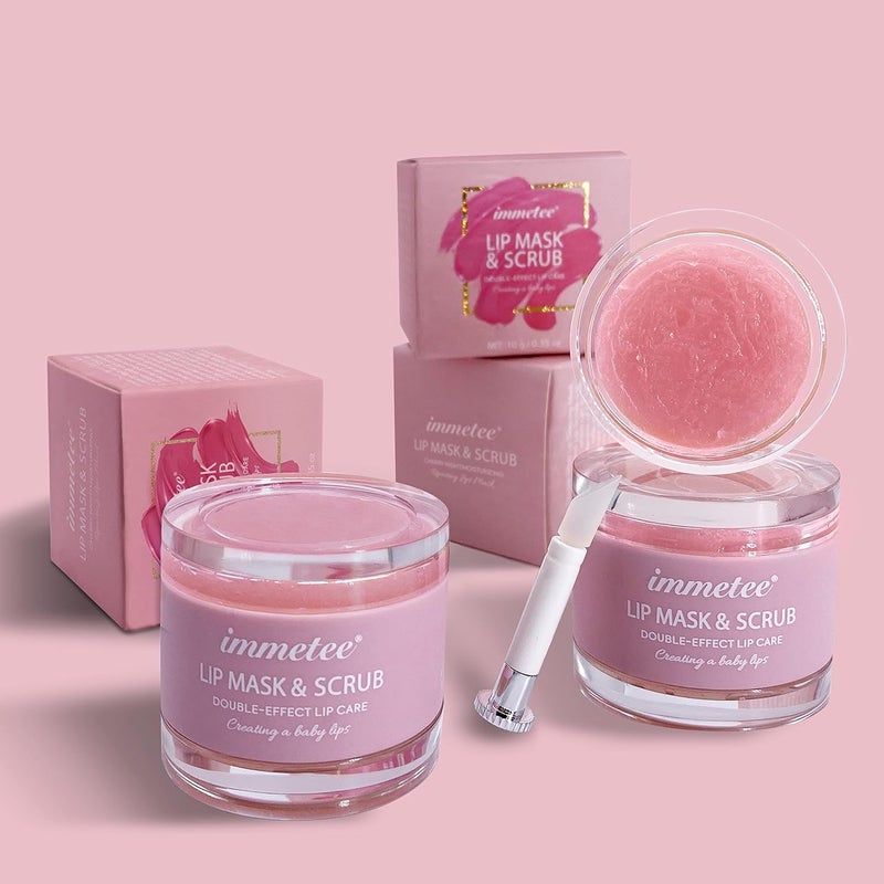 Immetee Lip Scrubs Exfoliator & Moisturizer, Lip Mask 2 in 1 Double Effectively Repairs Dry Cracked Lips, Lip Scrubs Exfoliator Dead Skin Moisturizer, Lip Mask Overnight (0.35Oz+Brush) - Image 2