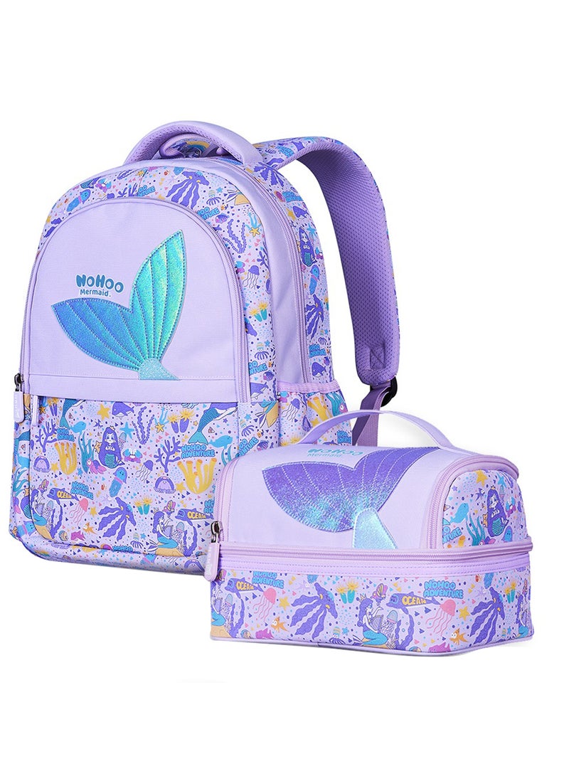 Nohoo Kids 16 Inch School Bag With Lunch Bag Combo Mermaid - Purple - Image 1