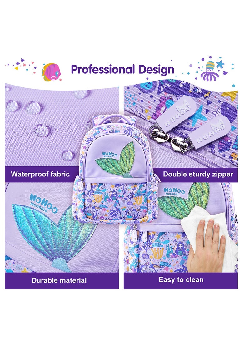 Nohoo Kids 16 Inch School Bag With Lunch Bag Combo Mermaid - Purple - Image 4