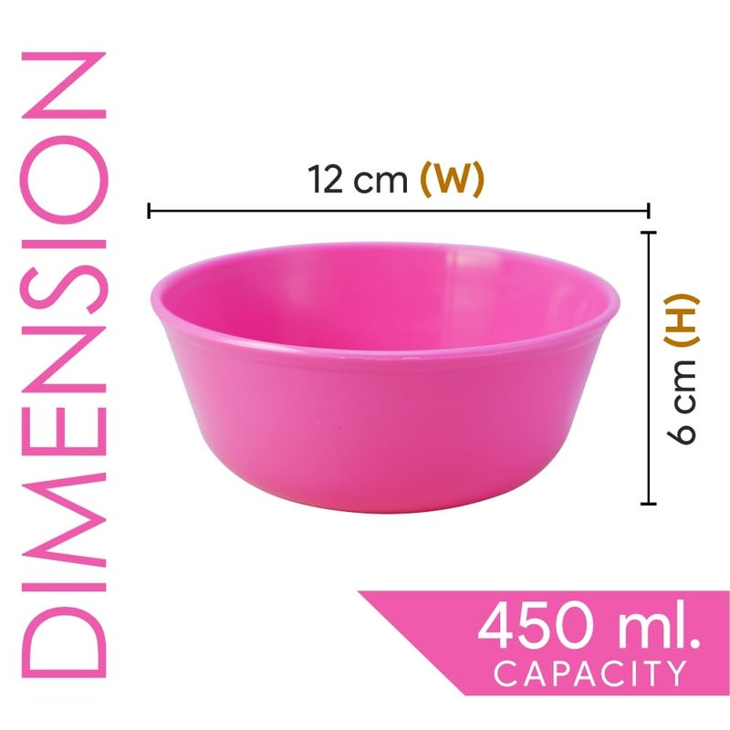 MORVI Plastic Prime Sigma 500 Unbreakable BPA Free Plastic Bowl Set for Cereal, Salad, Rice, Soup, Pasta, Snack Bowl, Microwave Safe, Dishwasher Safe, 4 Pcs, 450 ml, Pink Color - Image 2