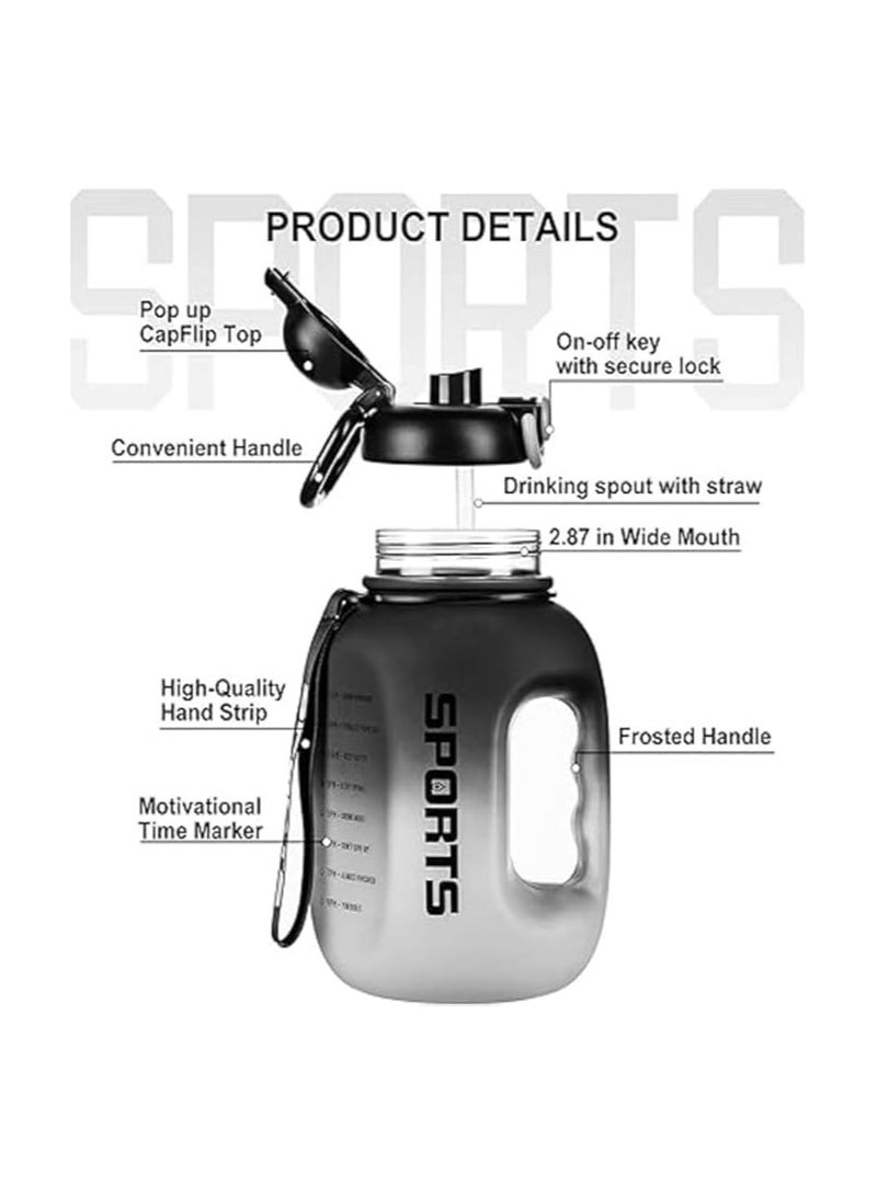 Raxoom Sports Water Bottle Motivational Quotes & Capacity Marker with Handle, Buckle & Hand Strap with Straw, 1.6 L Bottle Top Lock Closure Leak-proof & Odorless Outdoor Water Bottle (Black) - Image 1