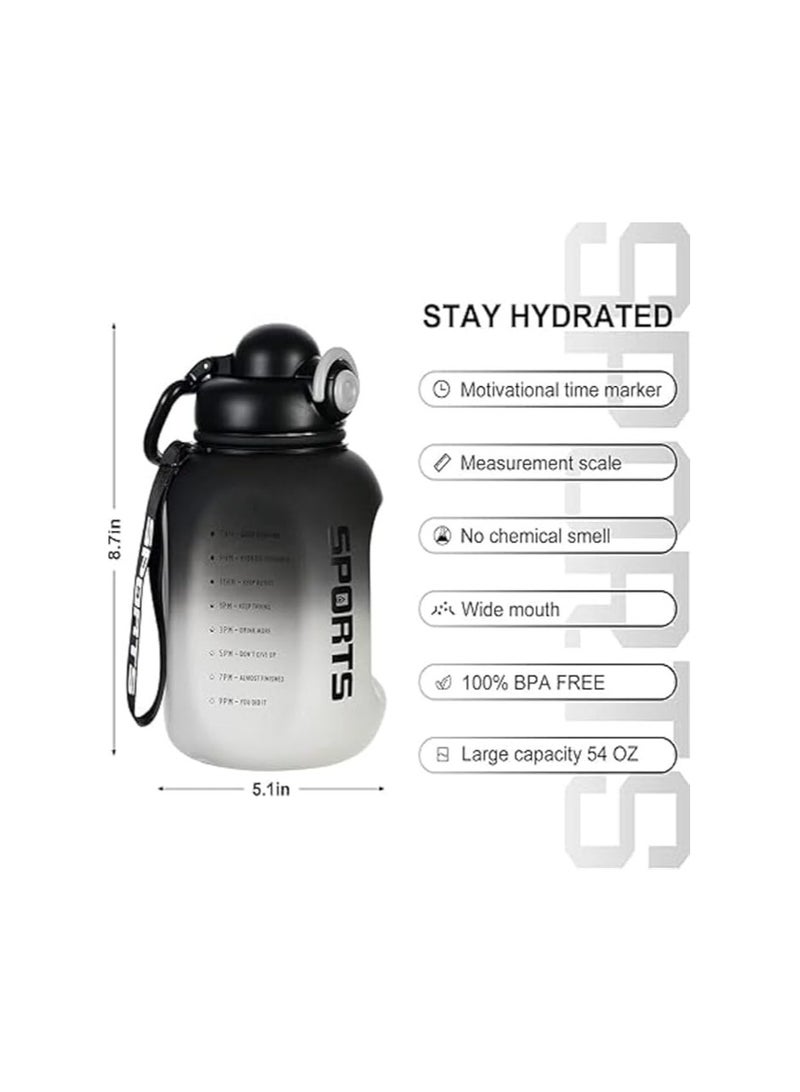Raxoom Sports Water Bottle Motivational Quotes & Capacity Marker with Handle, Buckle & Hand Strap with Straw, 1.6 L Bottle Top Lock Closure Leak-proof & Odorless Outdoor Water Bottle (Black) - Image 3