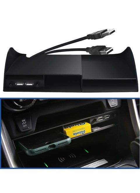Center Console Organizer Box for Toyota Rav4 2018 to 2022, 3 Compartment Center Dash Storage Insert Tray Box with Dual Usb Outlet