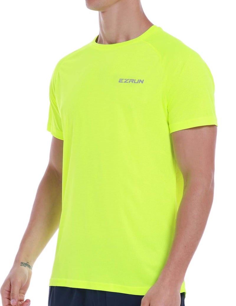 Men's Dry Fit Moisture Wicking Athletic T-Shirt Short Sleeve Workout Running Shirts for Men(Yellow,L)