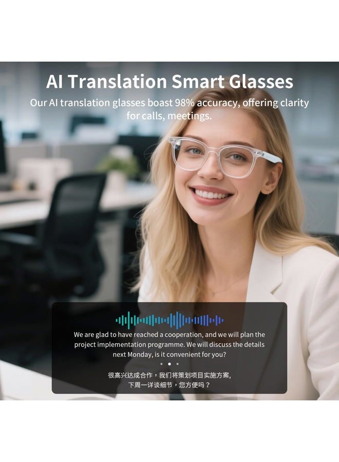 PADOM AI Smart Glasses for Men & Women, AI-Powered By Translation, Noise Reduction, Open Ear Audio Mic & Speakers, Translation Glasses with Color-Change Lenses, Support 169 Languages, Business/Travel(Blue) - Image 4