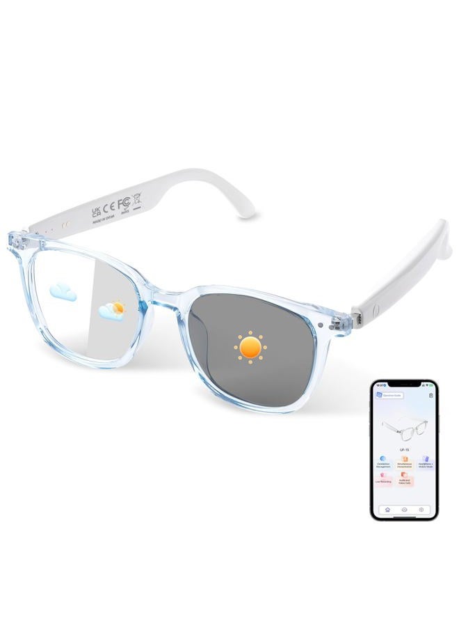PADOM AI Smart Glasses for Men & Women, AI-Powered By Translation, Noise Reduction, Open Ear Audio Mic & Speakers, Translation Glasses with Color-Change Lenses, Support 169 Languages, Business/Travel(Blue) - Image 1