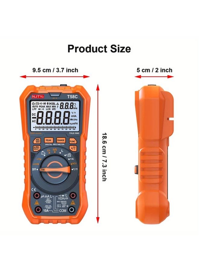 T58C ملتي ميتر رقمي TRMS 9999 عد الكشف عن الجهد غير الملامس النطاق التلقائي للجهد والتيار والمقاومة - Image 2