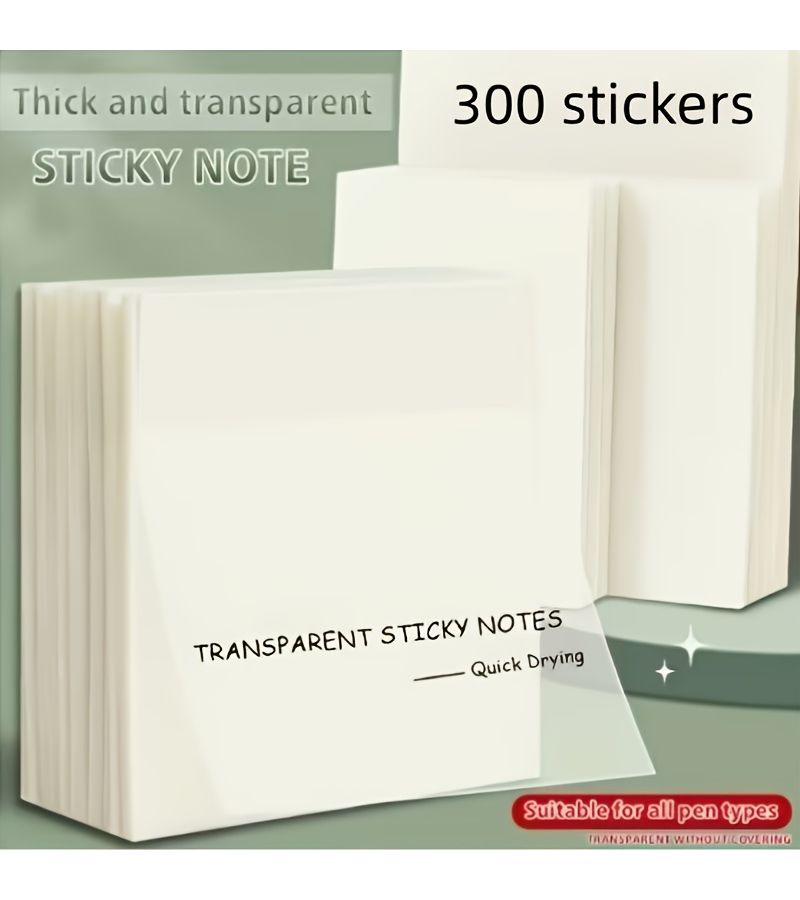300 Sheets Large Transparent Sticky Notes Writable Full Adhesive Quick Drying Reusable For Office School Supplies - Image 1