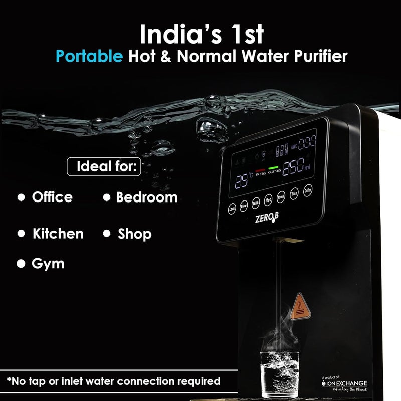 Zero B Ignite Sleekest Instant Hot and Ambient Multistage RO Purifier Portable 5 Temperature Options 8Feather Touch Display Save Water Upto 80 TDS filter tracker For all Water Sources