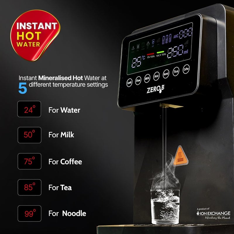 Zero B Ignite Sleekest Instant Hot and Ambient Multistage RO Purifier Portable 5 Temperature Options 8Feather Touch Display Save Water Upto 80 TDS filter tracker For all Water Sources