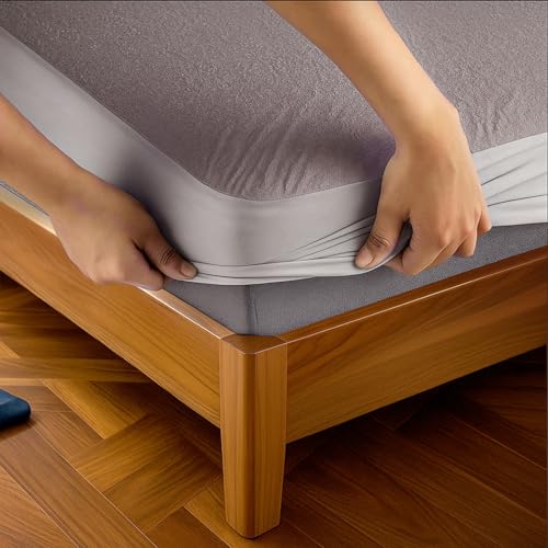CANWAY King Size 78 x 72 in | 6.5 × 6 feet| 100% Cotton Waterproof Mattress Protector | Mattress Protector King Size | Breathable Fitted Bed Protector | Grey - Image 1