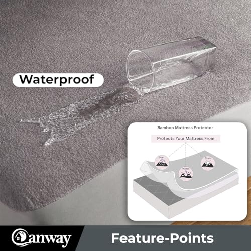 CANWAY King Size 78 x 72 in | 6.5 × 6 feet| 100% Cotton Waterproof Mattress Protector | Mattress Protector King Size | Breathable Fitted Bed Protector | Grey - Image 4