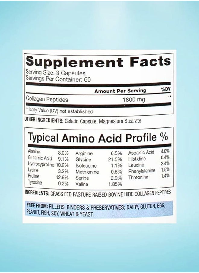 BioOptimal Collagen Peptides Capsules - Grass-Fed, Pasture-Raised Hydrolyzed Protein Supplement for Skin, Hair, & Nails - Non-GMO, Zero Sugar Daily Pills for Men & Women (180 Capsules)  - Image 3