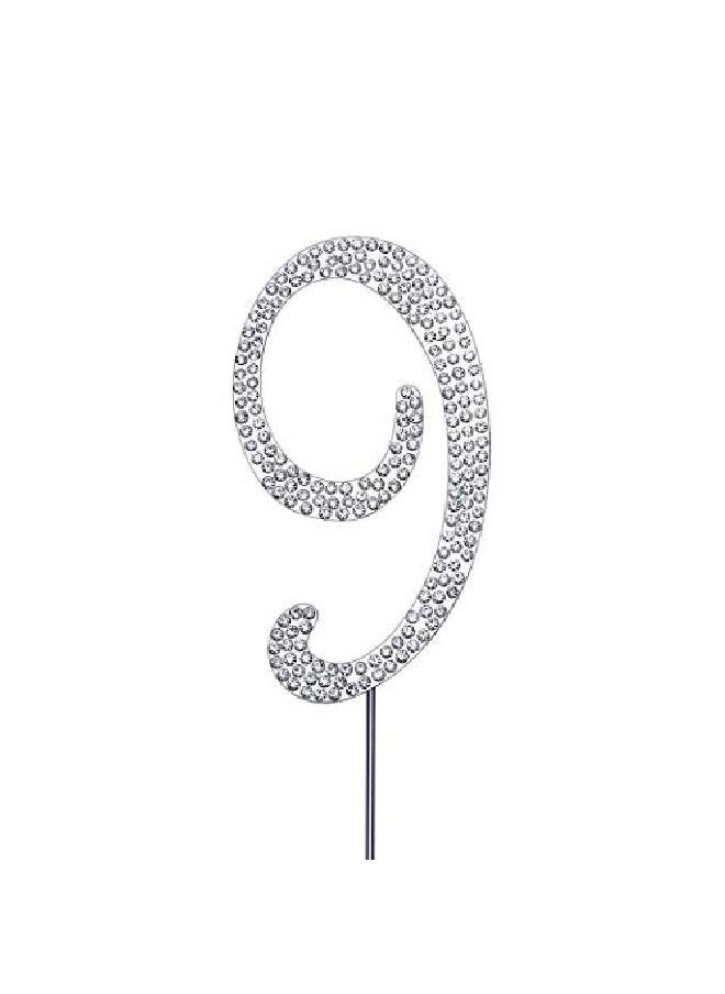 MAGJUCHE Silver 9" Crystal Cake Topper Number 9 Rhinestones 9Th Birthday Cake Topper Boy Or Girl Birthday Or 9Th Anniversary Party Decoration Supply  - Image 1