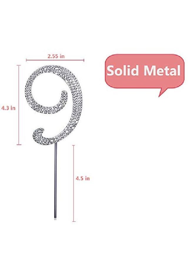 MAGJUCHE Silver 9" Crystal Cake Topper Number 9 Rhinestones 9Th Birthday Cake Topper Boy Or Girl Birthday Or 9Th Anniversary Party Decoration Supply  - Image 4