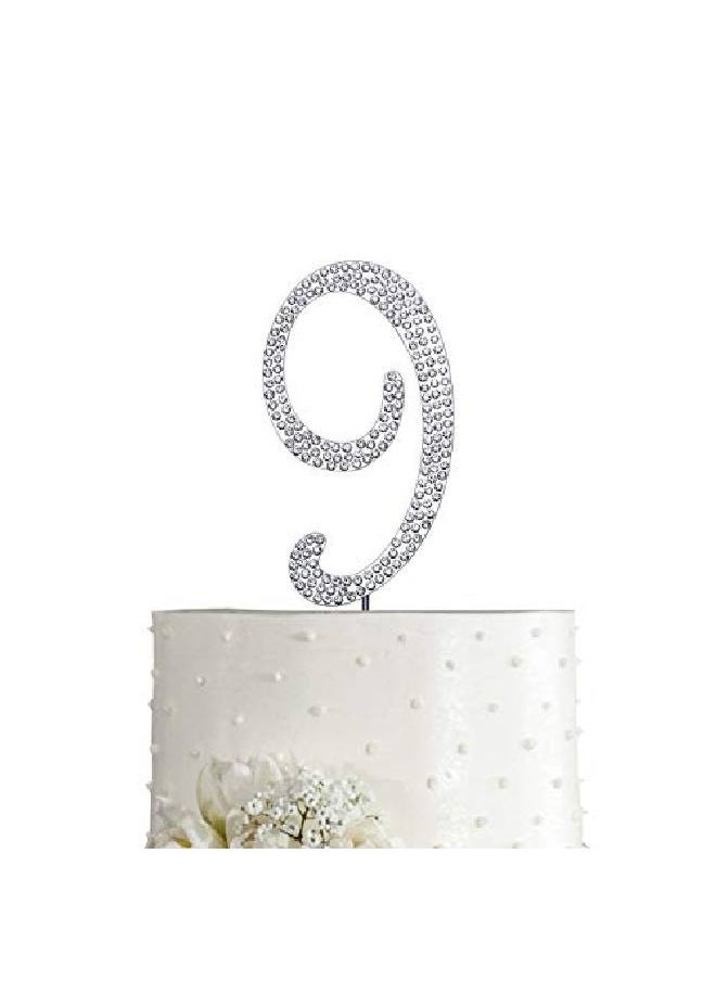 MAGJUCHE Silver 9" Crystal Cake Topper Number 9 Rhinestones 9Th Birthday Cake Topper Boy Or Girl Birthday Or 9Th Anniversary Party Decoration Supply  - Image 3
