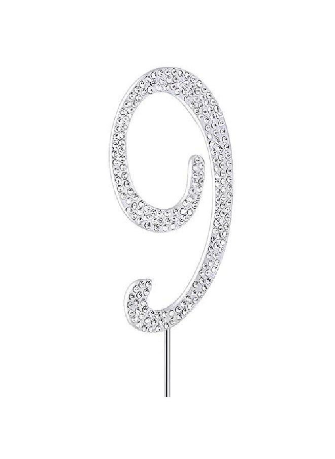 MAGJUCHE Silver 9" Crystal Cake Topper Number 9 Rhinestones 9Th Birthday Cake Topper Boy Or Girl Birthday Or 9Th Anniversary Party Decoration Supply  - Image 2