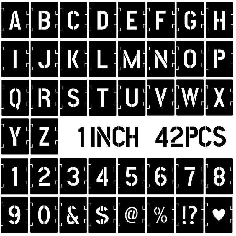DEQUERA Dequera 1 Inch Letter Stencils Symbol Numbers Craft Stencils 42 Pcs Alphabet Stencils Letter Stencil Interlocking Stencil Kit Reusable Plastic Stencils Letters and Numbers Stencil Kit