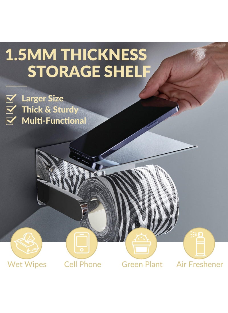 APLusee APLusee Toilet Paper Holder with Phone Shelf Polished Chrome  SUS 304 Stainless Steel Bathroom Accessories Tissue Roll Dispenser Storage Wall Mounted  - Image 3