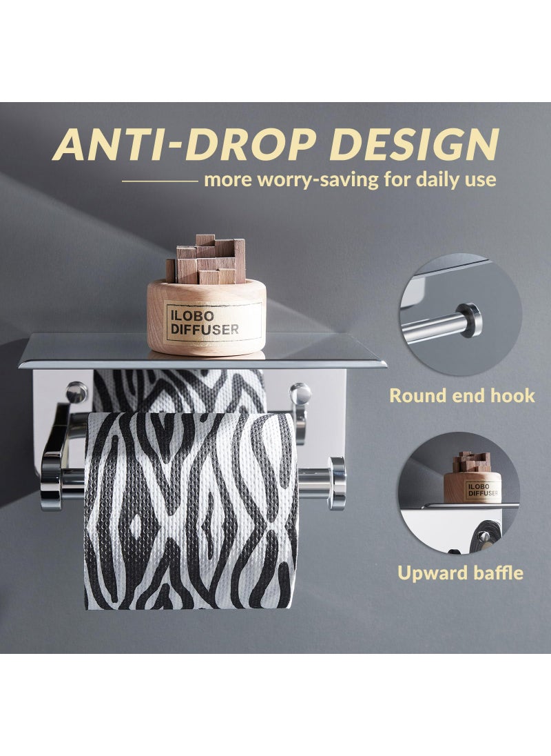 APLusee APLusee Toilet Paper Holder with Phone Shelf Polished Chrome  SUS 304 Stainless Steel Bathroom Accessories Tissue Roll Dispenser Storage Wall Mounted  - Image 4