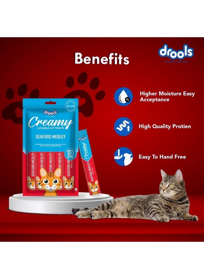 Drools Creamy Lickable Cat Treat Seafood Medely (Pack of 5 Pouches, 375g), All Life Stages - Image 4