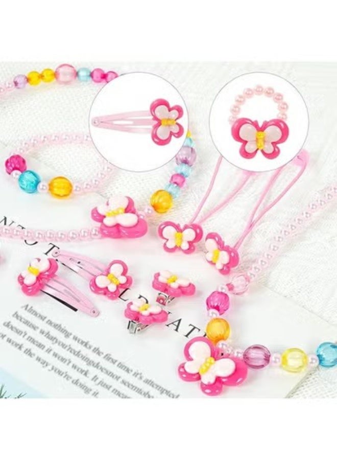 JS Little Girls Plush Handbags, Jewellery Set for Girls, Chain Necklace Bracelet Ring Jewellery Set, Cute Plush Handbag for Party Dress Up Gift (Pink) - Image 5