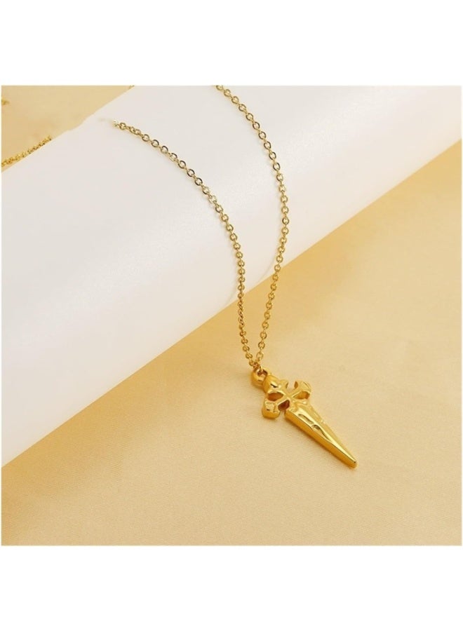 Julia Store 18K Gold Plated Stainless Steel Trendy Chic Cross Razor Blade Dagger Sword Knife Steampunk Gear Hip Hop Pendant Necklace Jewelry Gift - 50 cm Length Necklace - Image 3