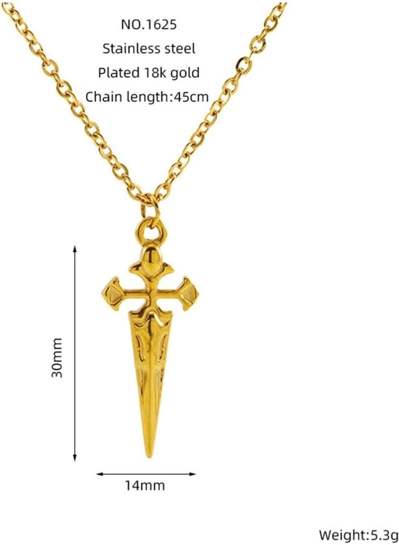 Julia Store 18K Gold Plated Stainless Steel Trendy Chic Cross Razor Blade Dagger Sword Knife Steampunk Gear Hip Hop Pendant Necklace Jewelry Gift - 50 cm Length Necklace - Image 2
