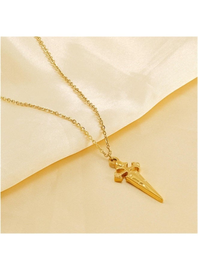 Julia Store 18K Gold Plated Stainless Steel Trendy Chic Cross Razor Blade Dagger Sword Knife Steampunk Gear Hip Hop Pendant Necklace Jewelry Gift - 50 cm Length Necklace - Image 5