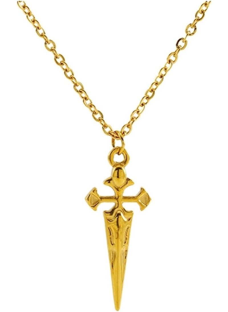 Julia Store 18K Gold Plated Stainless Steel Trendy Chic Cross Razor Blade Dagger Sword Knife Steampunk Gear Hip Hop Pendant Necklace Jewelry Gift - 50 cm Length Necklace - Image 1