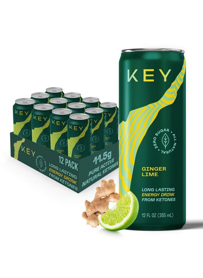 Key KEY Ketone Energy Drink : Sugar Free, 80mg Low Caffeine, All Natural, 11.5g Ketones, Long Lasting Energy, Green Tea & L-Theanine for Mental Focus, Ginger Lime (Pack of 12)  - Image 1