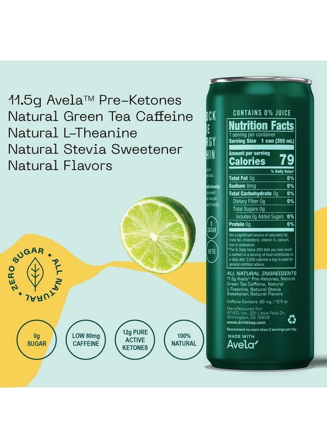 Key KEY Ketone Energy Drink : Sugar Free, 80mg Low Caffeine, All Natural, 11.5g Ketones, Long Lasting Energy, Green Tea & L-Theanine for Mental Focus, Ginger Lime (Pack of 12)  - Image 3