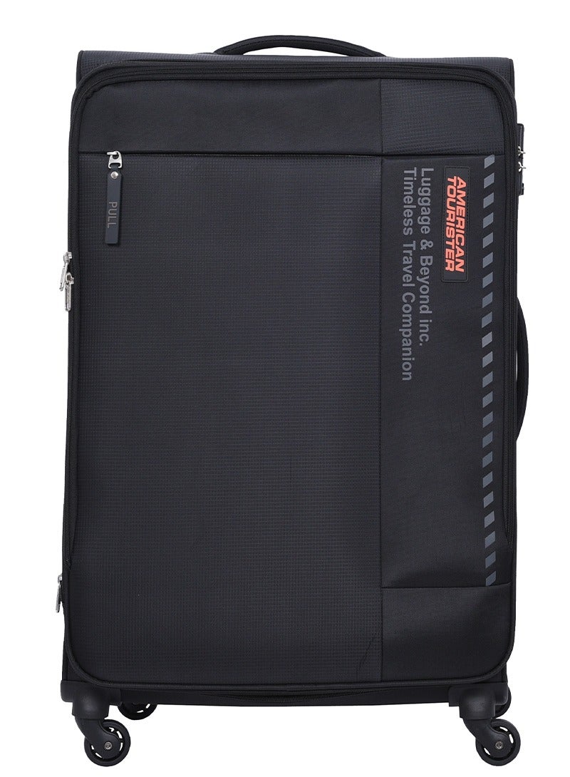 AMERICAN TOURISTER Marina Suitcase, Check-In Size 81 cm / 30 inch, 4 Spinner Wheels, Soft Top, 100% Polyester, Black|Inner Mesh Zippered Pocket|Expandable|TSA Lock|Voluminous Front Pocket - 3 Years International Warranty - Image 5