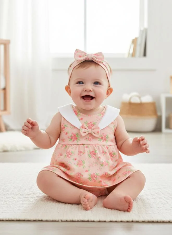 Luna & Lily Girls Floral Romper with Sailor Collar and Headband